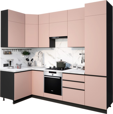 Кухонный гарнитур ВерсоМебель Эко Премиум 1.2x2.7 левая (пудровый/ст. мрамор лацио)