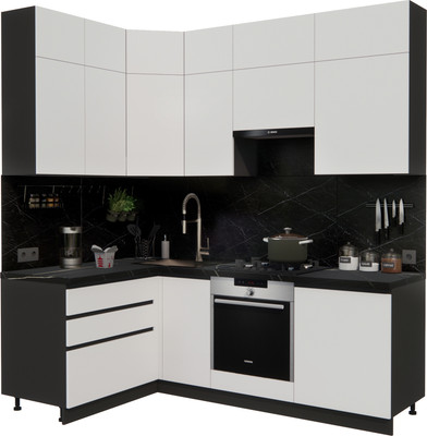 Кухонный гарнитур ВерсоМебель Эко Премиум 1.4x2.2 левая (белый фасадный/ст. тунис)