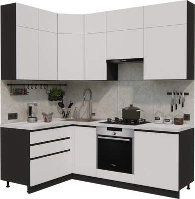Кухонный гарнитур ВерсоМебель Эко Премиум 1.4x2.2 левая (белый фасадный/ст. мрамор лацио)
