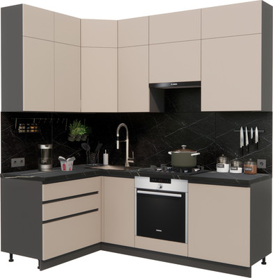 Кухонный гарнитур ВерсоМебель Эко Премиум 1.4x2.2 левая (глиняный серый/ст. тунис)