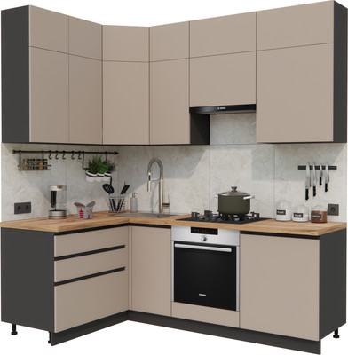 Кухонный гарнитур ВерсоМебель Эко Премиум 1.4x2.2 левая (глиняный серый/ст. дуб вотан)