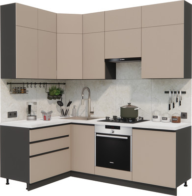 Кухонный гарнитур ВерсоМебель Эко Премиум 1.4x2.2 левая (глиняный серый/ст. мрамор лацио)