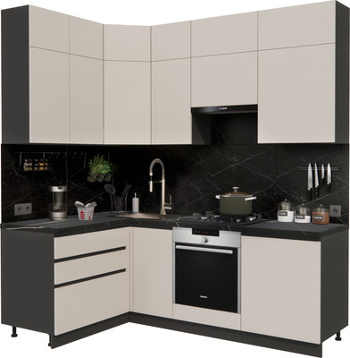 Кухонный гарнитур ВерсоМебель Эко Премиум 1.4x2.2 левая (кашемир/ст. тунис)