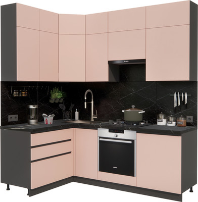 Кухонный гарнитур ВерсоМебель Эко Премиум 1.4x2.2 левая (пудровый/ст. тунис)