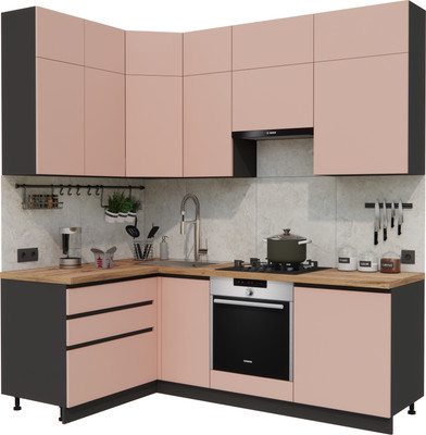 Кухонный гарнитур ВерсоМебель Эко Премиум 1.4x2.2 левая (пудровый/ст. дуб вотан)