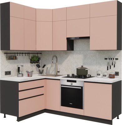 Кухонный гарнитур ВерсоМебель Эко Премиум 1.4x2.2 левая (пудровый/ст. мрамор лацио)