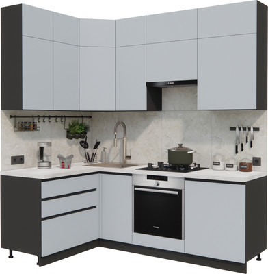 Кухонный гарнитур ВерсоМебель Эко Премиум 1.4x2.2 левая (сумеречный голубой/ст. мрамор лацио)