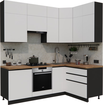Кухонный гарнитур ВерсоМебель Эко Премиум 1.4x2.2 правая (белый фасадный/ст. дуб вотан)