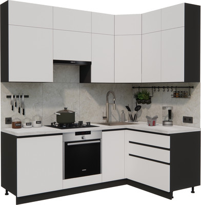 Кухонный гарнитур ВерсоМебель Эко Премиум 1.4x2.2 правая (белый фасадный/ст. мрамор лацио)