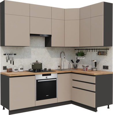 Кухонный гарнитур ВерсоМебель Эко Премиум 1.4x2.2 правая (глиняный серый/ст. дуб вотан)