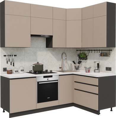 Кухонный гарнитур ВерсоМебель Эко Премиум 1.4x2.2 правая (глиняный серый/ст. мрамор лацио)