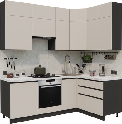 Кухонный гарнитур ВерсоМебель Эко Премиум 1.4x2.2 правая (кашемир/ст. мрамор лацио)