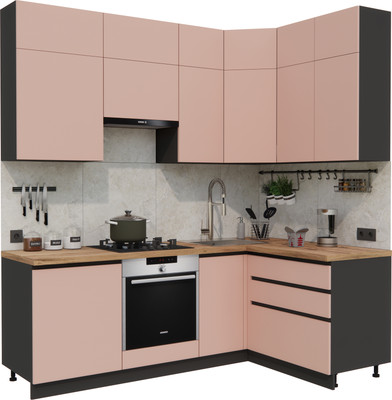Кухонный гарнитур ВерсоМебель Эко Премиум 1.4x2.2 правая (пудровый/ст. дуб вотан)