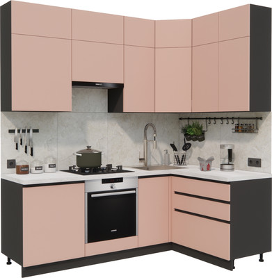 Кухонный гарнитур ВерсоМебель Эко Премиум 1.4x2.2 правая (пудровый/ст. мрамор лацио)