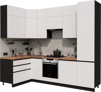 Кухонный гарнитур ВерсоМебель Эко Премиум 1.4x2.7 левая (белый фасадный/ст. дуб вотан)