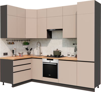 Кухонный гарнитур ВерсоМебель Эко Премиум 1.4x2.7 левая (глиняный серый/ст. дуб вотан)