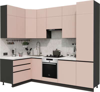 Кухонный гарнитур ВерсоМебель Эко Премиум 1.4x2.7 левая (пудровый/ст. мрамор лацио)