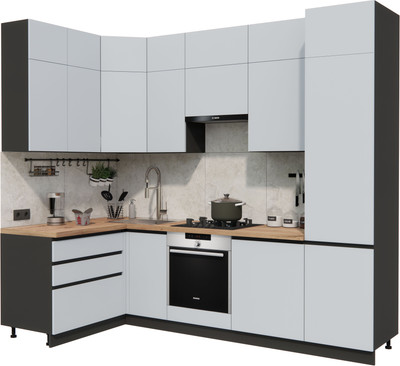 Кухонный гарнитур ВерсоМебель Эко Премиум 1.4x2.7 левая (сумеречный голубой/ст. дуб вотан)