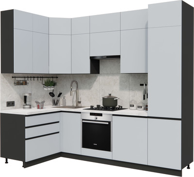 Кухонный гарнитур ВерсоМебель Эко Премиум 1.4x2.7 левая (сумеречный голубой/ст. мрамор лацио)