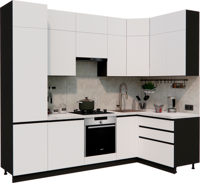 Кухонный гарнитур ВерсоМебель Эко Премиум 1.4x2.7 правая (белый фасадный/ст. мрамор лацио)