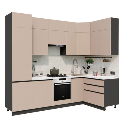 Кухонный гарнитур ВерсоМебель Эко Премиум 1.4x2.7 правая (глиняный серый/ст. мрамор лацио)