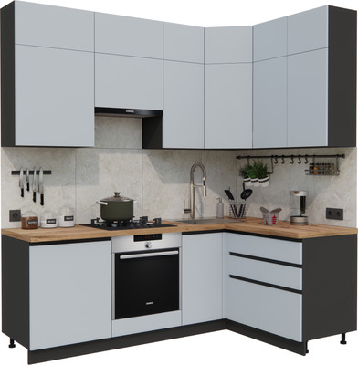 Кухонный гарнитур ВерсоМебель Эко Премиум 1.4x2.2 правая (сумеречный голубой/ст. дуб вотан)