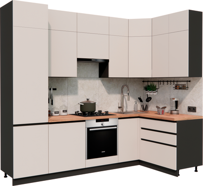 Кухонный гарнитур ВерсоМебель Эко Премиум 1.4x2.7 правая (кашемир/ст. дуб вотан)