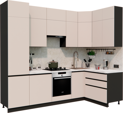 Кухонный гарнитур ВерсоМебель Эко Премиум 1.4x2.7 правая (кашемир/ст. мрамор лацио)