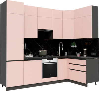 Кухонный гарнитур ВерсоМебель Эко Премиум 1.4x2.7 правая (пудровый/ст. тунис)