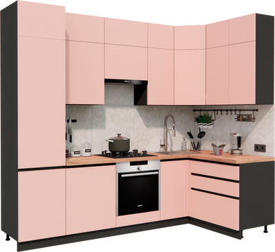 Кухонный гарнитур ВерсоМебель Эко Премиум 1.4x2.7 правая (пудровый/ст. дуб вотан)