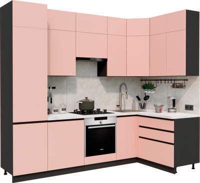 Кухонный гарнитур ВерсоМебель Эко Премиум 1.4x2.7 правая (пудровый/ст. мрамор лацио)