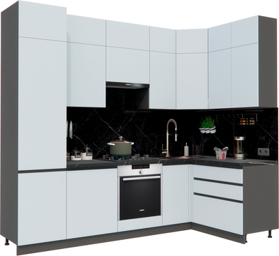 Кухонный гарнитур ВерсоМебель Эко Премиум 1.4x2.7 правая (сумеречный голубой/ст. тунис)