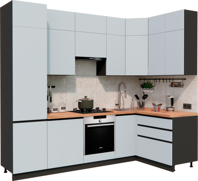 Кухонный гарнитур ВерсоМебель Эко Премиум 1.4x2.7 правая (сумеречный голубой/ст. дуб вотан)