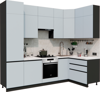 Кухонный гарнитур ВерсоМебель Эко Премиум 1.4x2.7 правая (сумеречный голубой/ст. мрамор лацио)