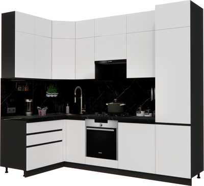 Кухонный гарнитур ВерсоМебель Эко Премиум 1.4x2.7 левая (белый фасадный/ст. тунис)