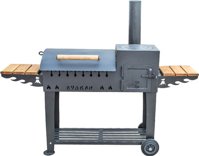 Мангал Вулкан Гриль 5мм с печкой под казан на колесах 4в1