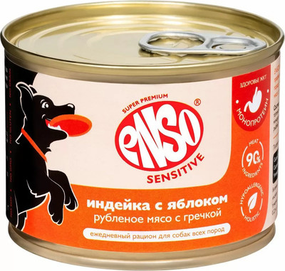 Влажный корм для собак ENSO Sensitive индейка, гречка, яблоко 020/606342 (190г)