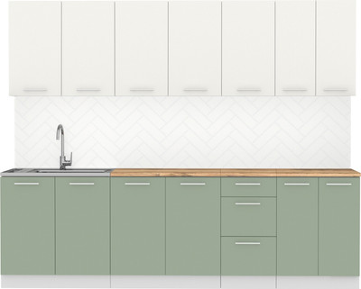 Кухонный гарнитур Артём-Мебель Оля СН-114 без стекла МДФ 2.6м (веллюто ванила/веллюто фисташка)