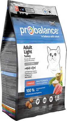 Сухой корм для кошек ProBalance Light Turkey с индейкой (1.8кг)