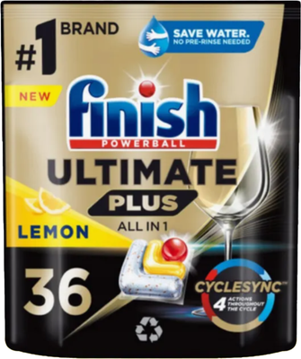 Капсулы для посудомоечных машин Finish Powerball Ultimate Plus AIO Лимон (36шт)