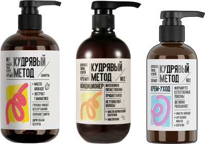 Набор косметики для волос Кудрявый метод Шампунь+Кондиционер+Крем для укладки (475мл +475мл +300мл)