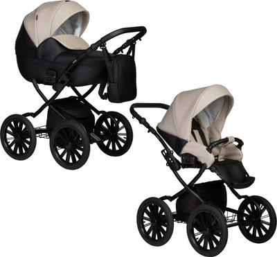 Детская универсальная коляска INDIGO Mio Eco Plus 14 2 в 1 (04, черная кожа/светло-бежевая кожа)