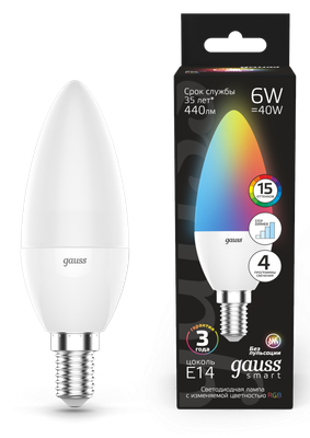 Лампа Gauss Свеча 6W E14 RGBW+димирование LED / 103101406
