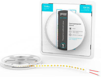 Светодиодная лента Gauss Basic LED 2835/120 12V 10W/m 700lm/m 4000K 8mm IP20 2m / BT037