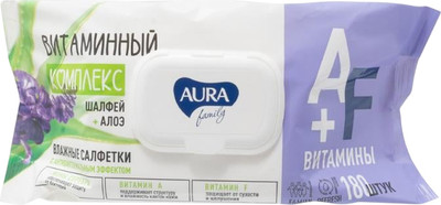 Влажные салфетки Aura Family Для всей семьи с антибактериальным эффектом (180шт)