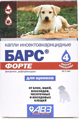 Капли от блох Агроветзащита Барс Форте для щенков (4 пипетки)