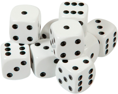 Набор кубиков для настольной игры Звезда D6 16мм / 1214 (10шт, белый с черными точками)