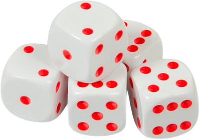 Набор кубиков для настольной игры Звезда D6 16мм / 1217 (5шт, белый с красными точками)