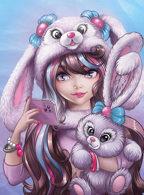 Набор алмазной вышивки Феникс+ Девушка с зайкой / 68640