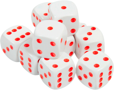 Набор кубиков для настольной игры Звезда D6 16мм / 1218 (10шт, белый с красными точками)